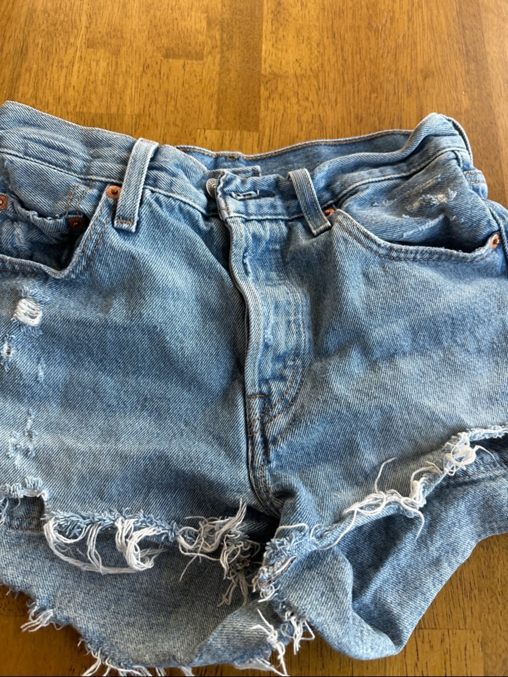Levi's Light Blue Frayed Denim Shorts